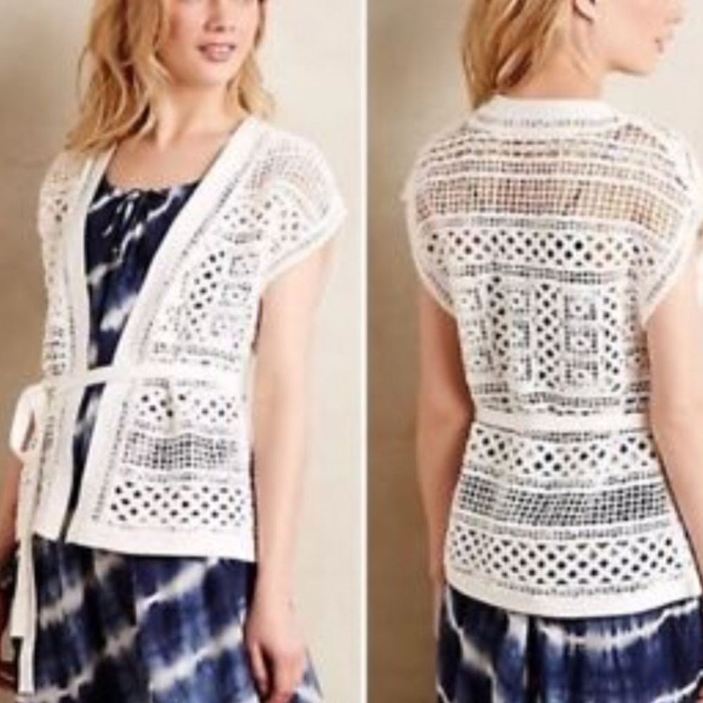 Anthro Knitted & Knotted Ivory Crochet Vest XS - Picture 1 of 3